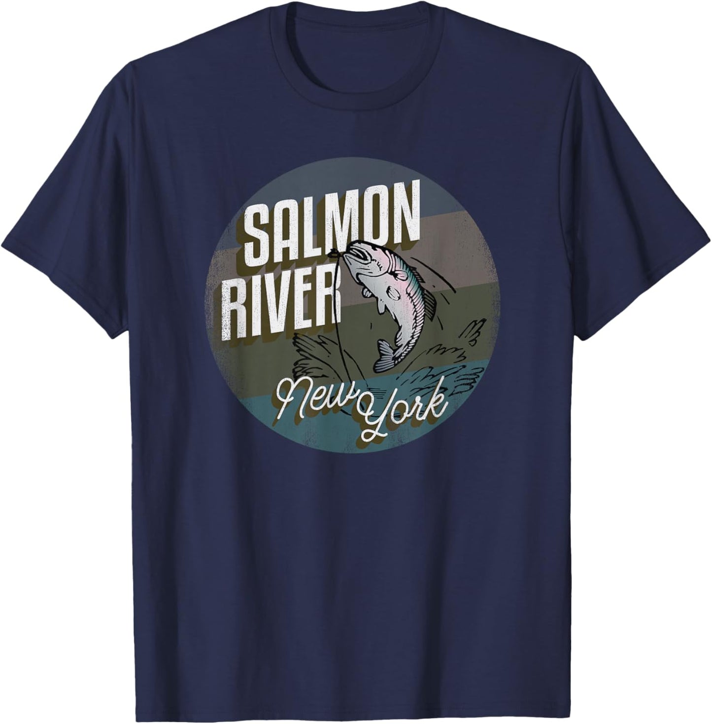 Salmon River NY Souvenir Fishing Vintage Style Salmon T-Shirt - T-Shirt | Navy