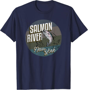 Salmon River NY Souvenir Fishing Vintage Style Salmon T-Shirt - T-Shirt | Navy