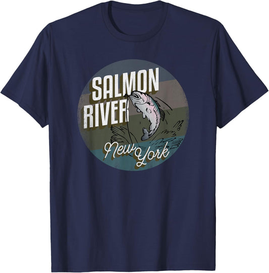 Salmon River NY Souvenir Fishing Vintage Style Salmon T-Shirt - T-Shirt | Navy