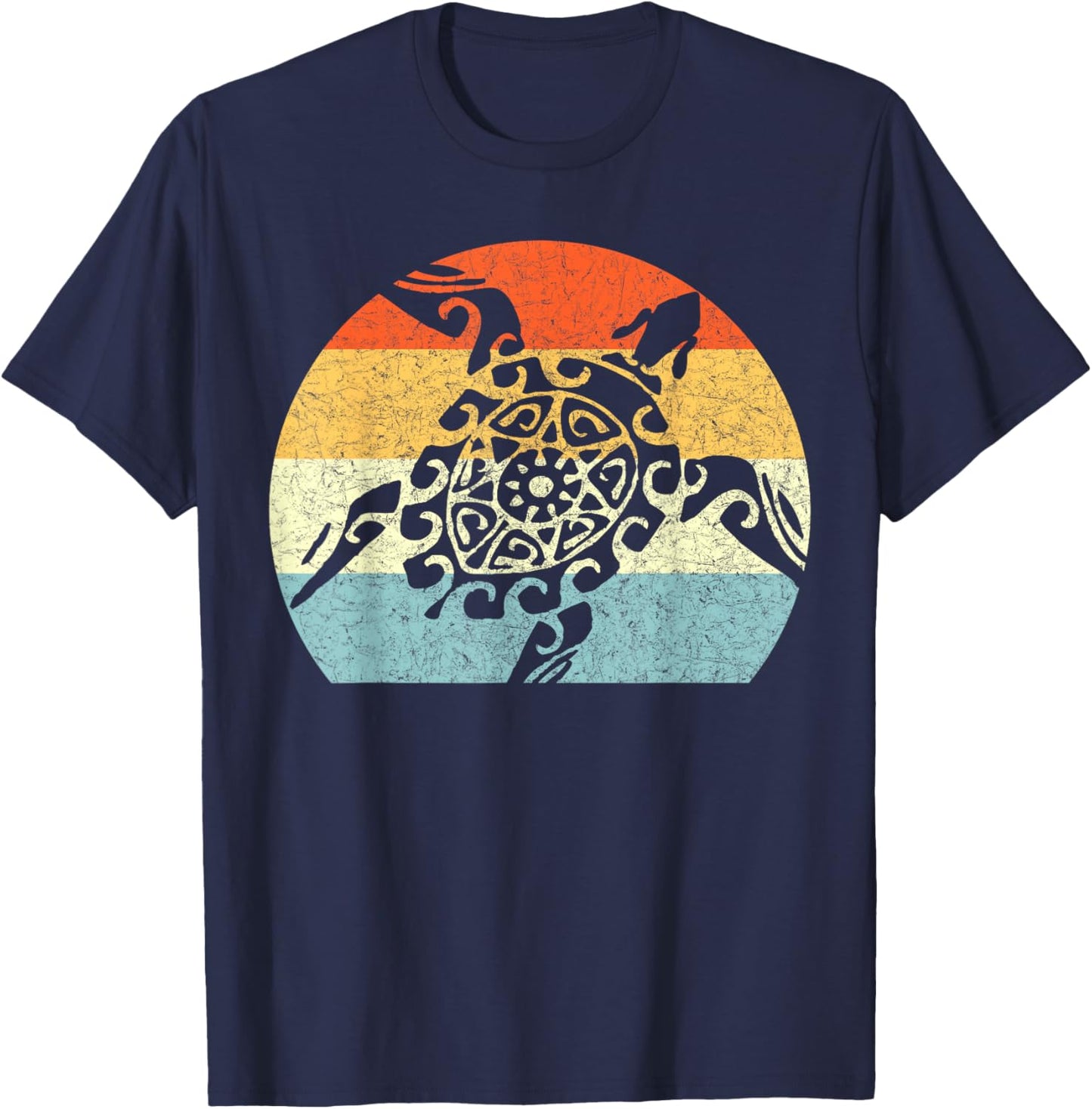 Sea Turtle Vintage Retro Throwback Vacation T-Shirt - T-Shirt | Navy