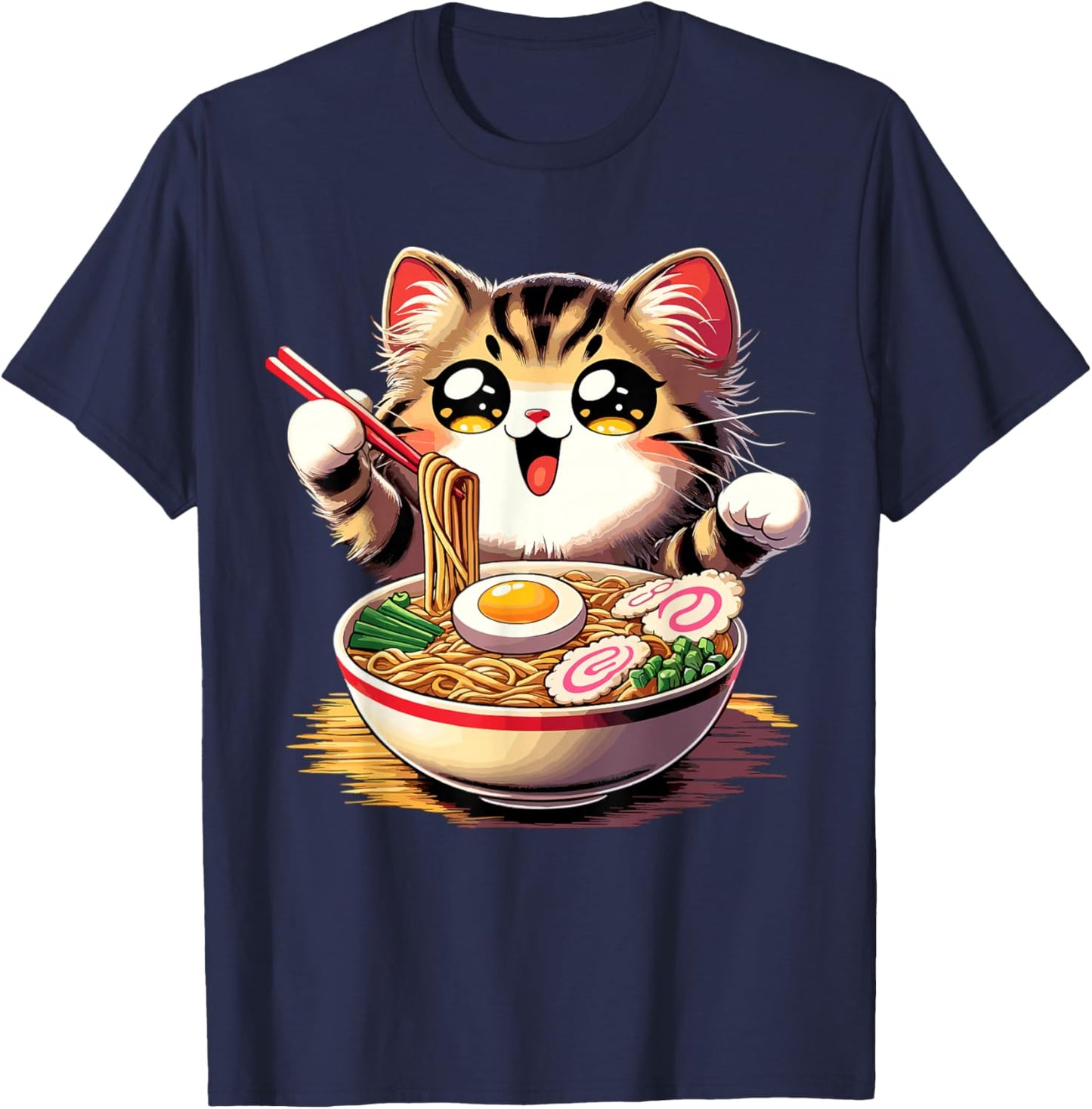 Cat Ramen Noodles Anime Kawaii Japanese Cat T-Shirt - T-Shirt | Navy