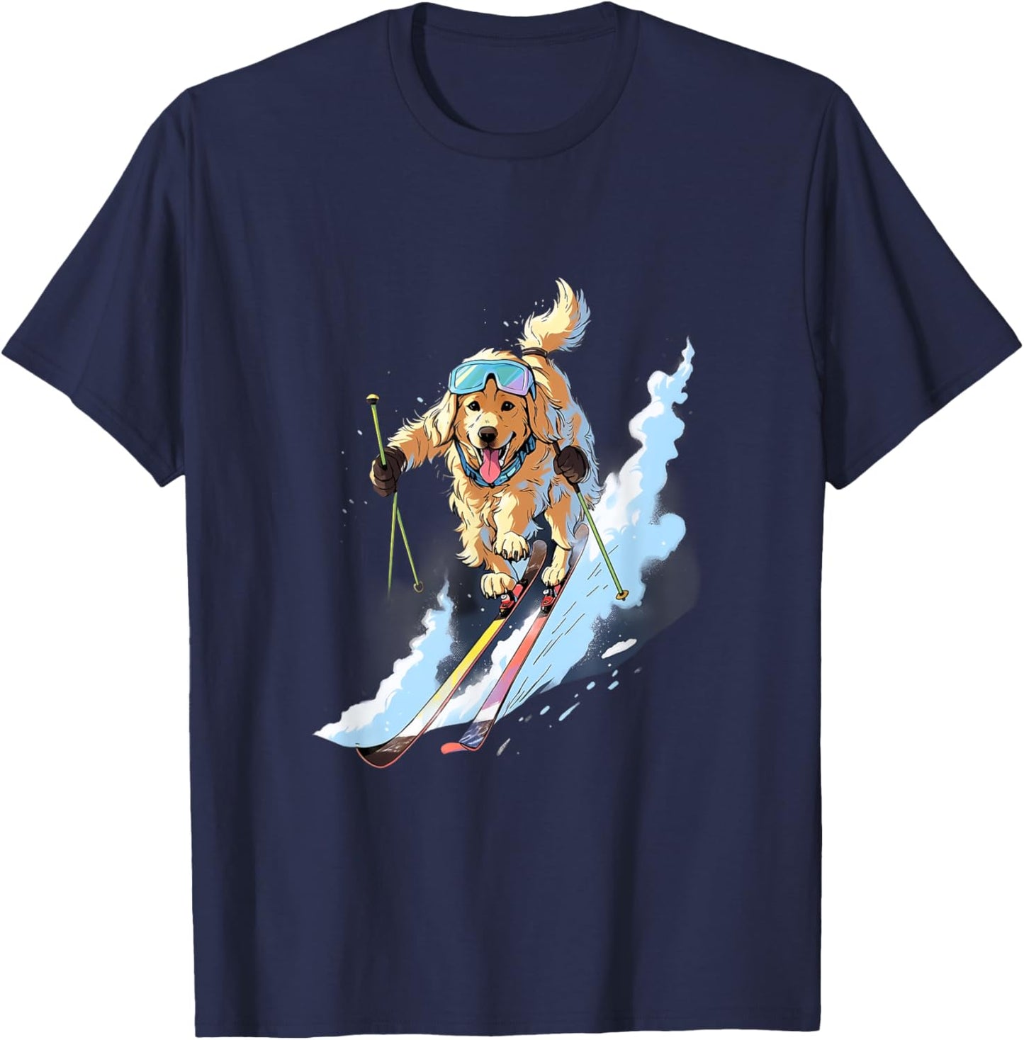 Golden Retriever Skiing Dog Skier Ski Winter Snow T-Shirt - T-Shirt | Navy