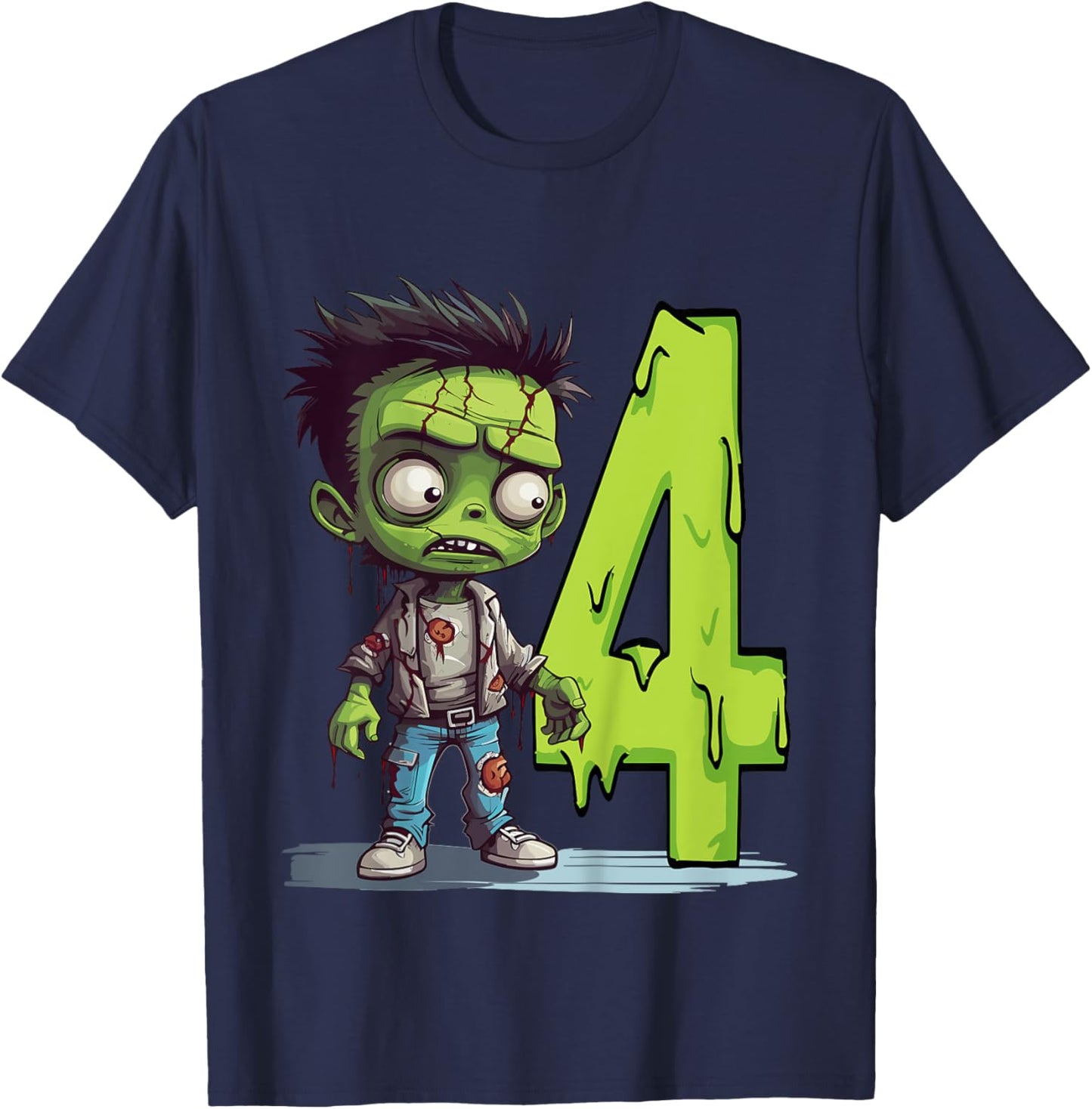 Kids Scary Zombie - four Years - creepy 4th Birthday Halloween T-Shirt - T-Shirt | Navy