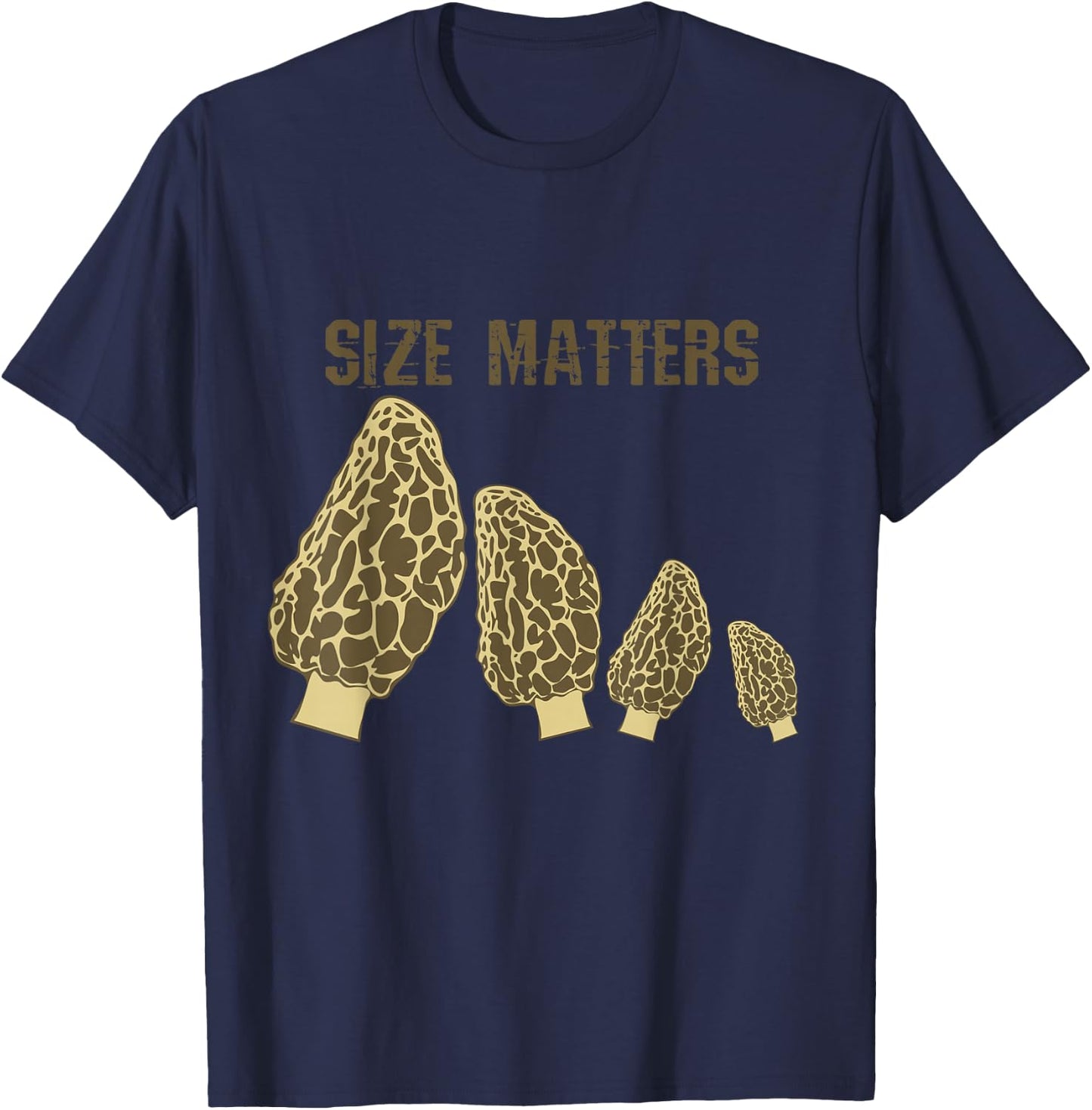 Size Matters Morel Mushroom - Black, , Short Sleeve, Modern Style, Letter Print, , Small T-Shirt - T-Shirt | Navy