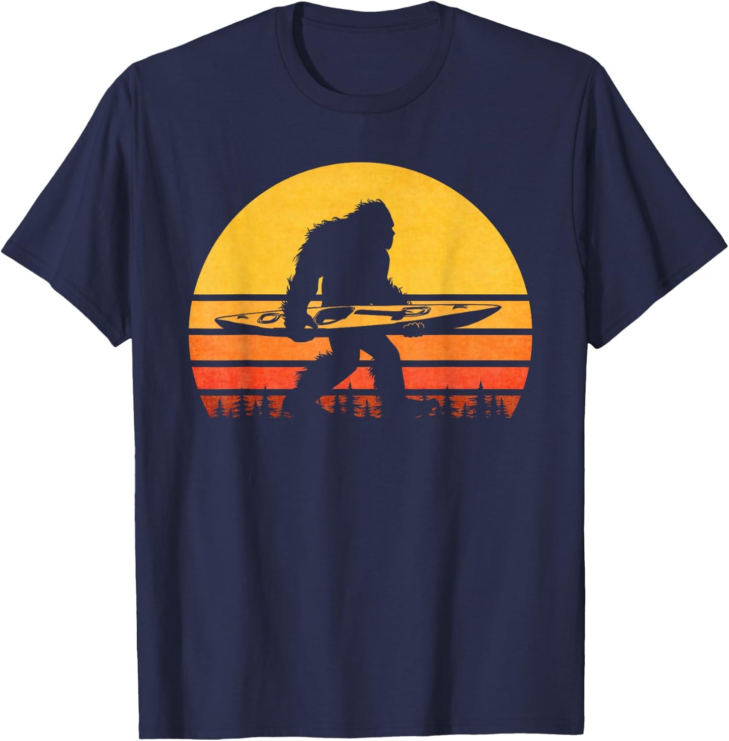 Bigfoot Kayak Gift Apparel Retro Classic Black Small Kayaking T-Shirt - T-Shirt | Navy