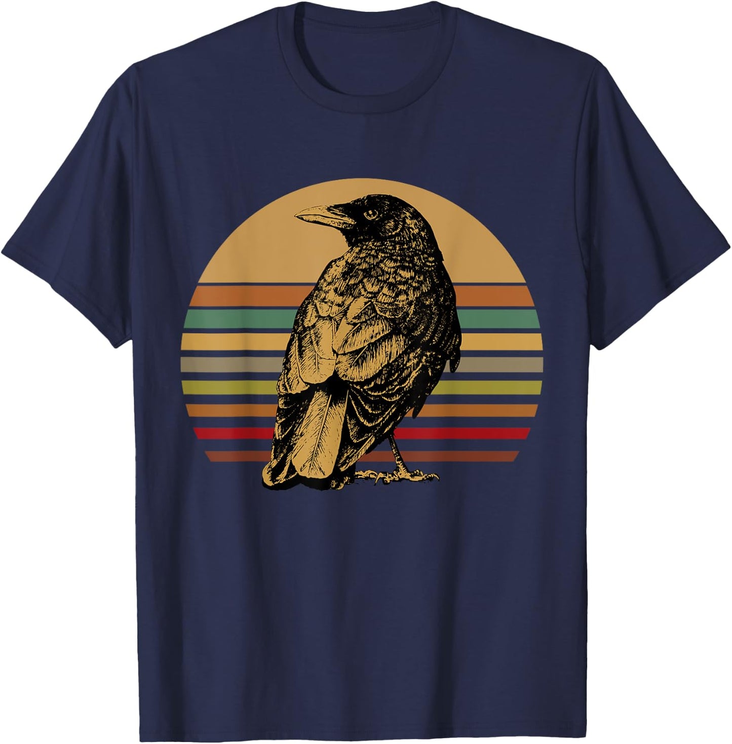 Black Crow Retro Bird Watching Gift Raven Crows T-Shirt - T-Shirt | Navy