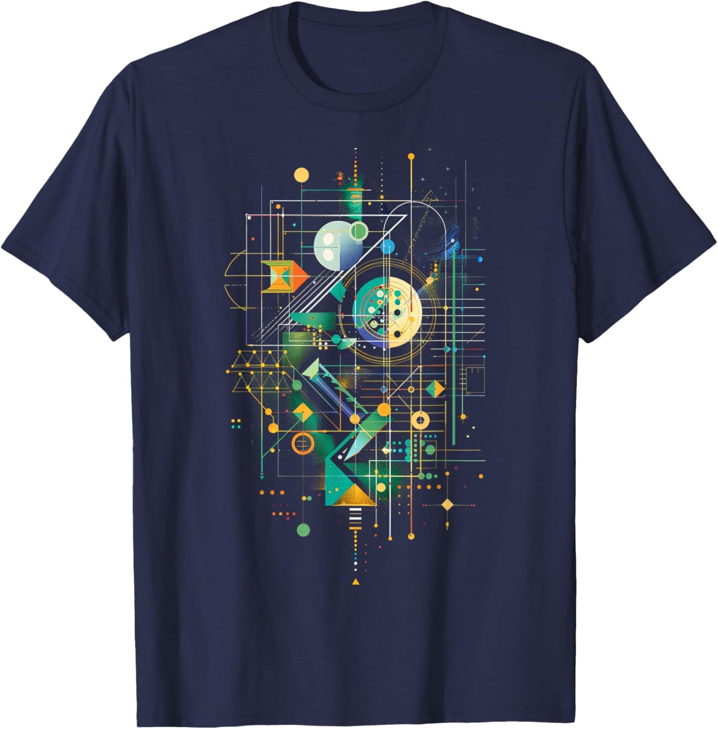 Abstract Geometric Multicolor Cosmic Design T-Shirt - T-Shirt | Navy