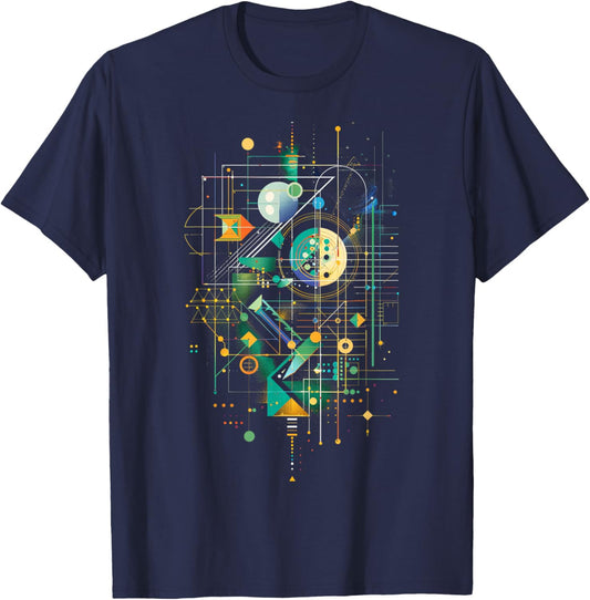 Abstract Geometric Multicolor Cosmic Design T-Shirt - T-Shirt | Navy