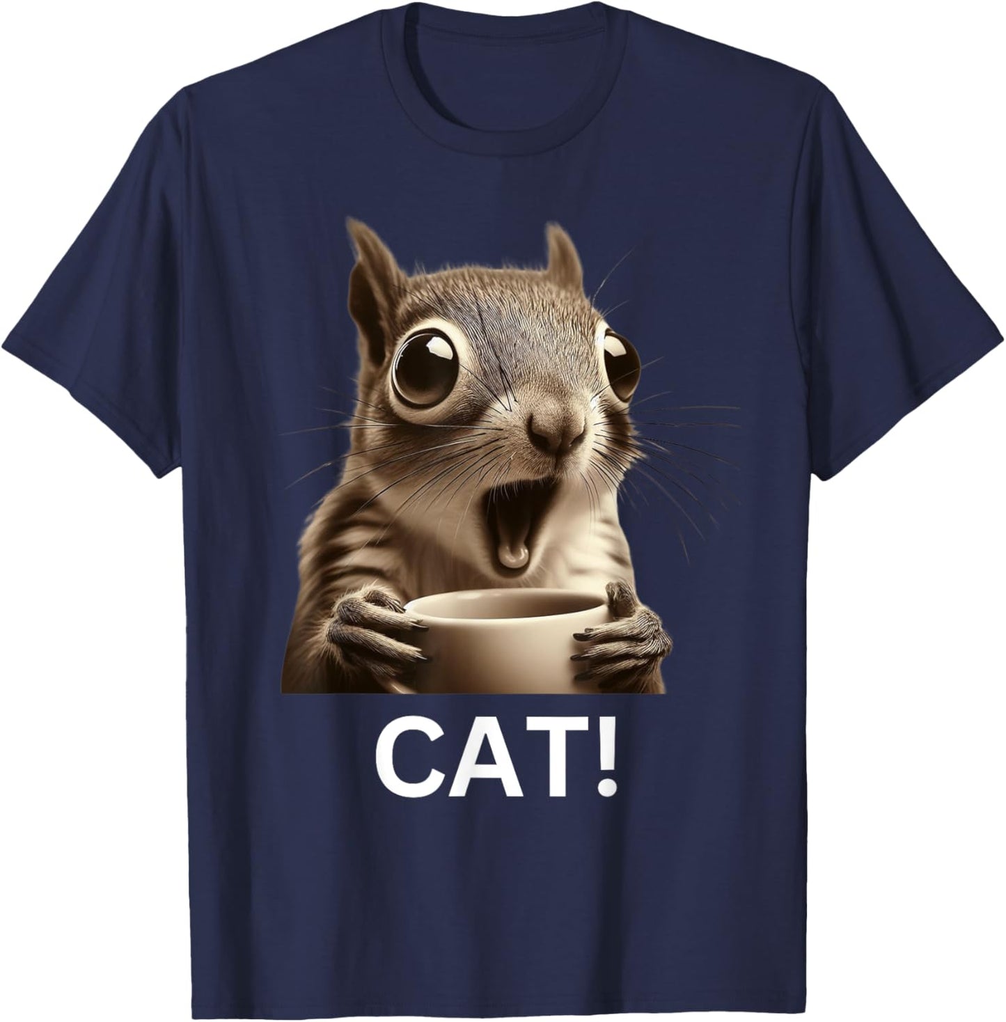 Oh Look Cat Surprised Coffee Squirrel funny humor Men Women Kids T-Shirt - T-Shirt | Navy