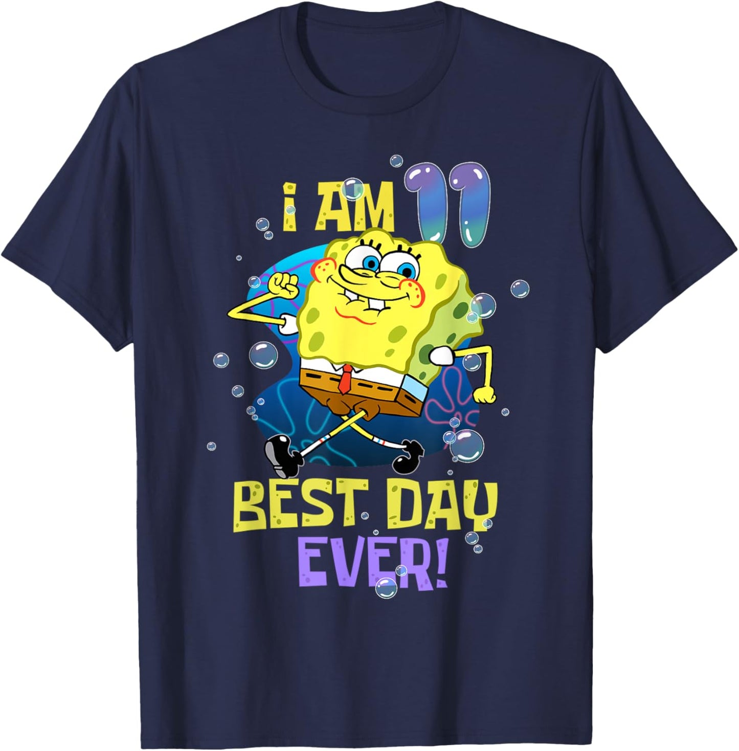 Spongebob I Am 11 Best Day Ever 11th Birthday Kids Spongebob T-Shirt - T-Shirt | Navy