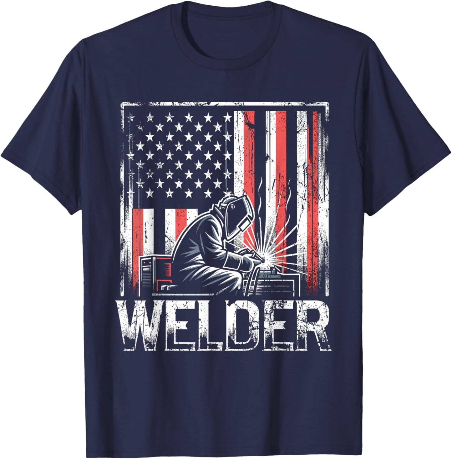 Welder American Flag USA Patriotic Welding Welder T-Shirt - T-Shirt | Navy