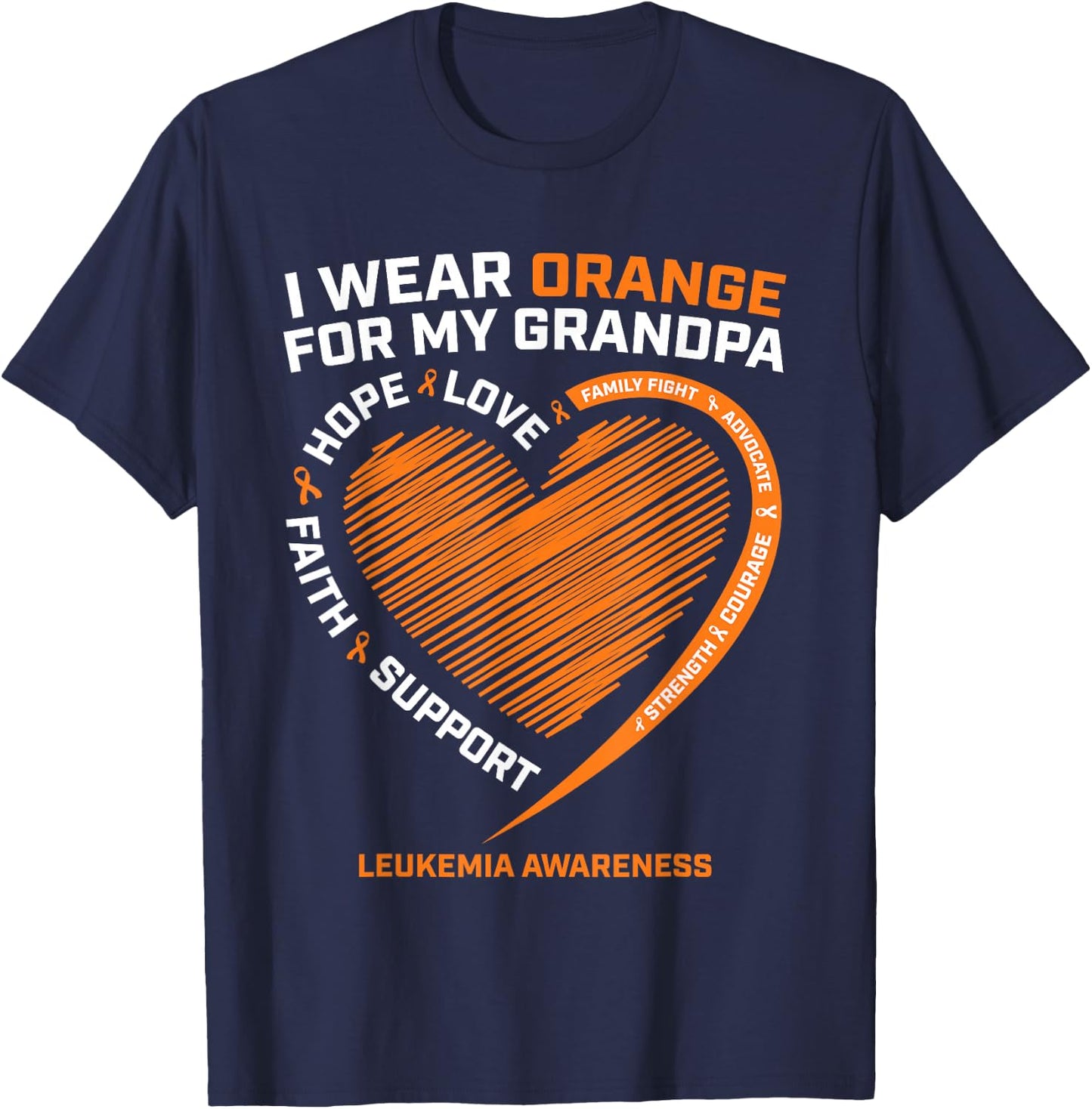 Kids Women I Wear Orange For My Grandpa Leukemia Awareness T-Shirt - T-Shirt | Navy
