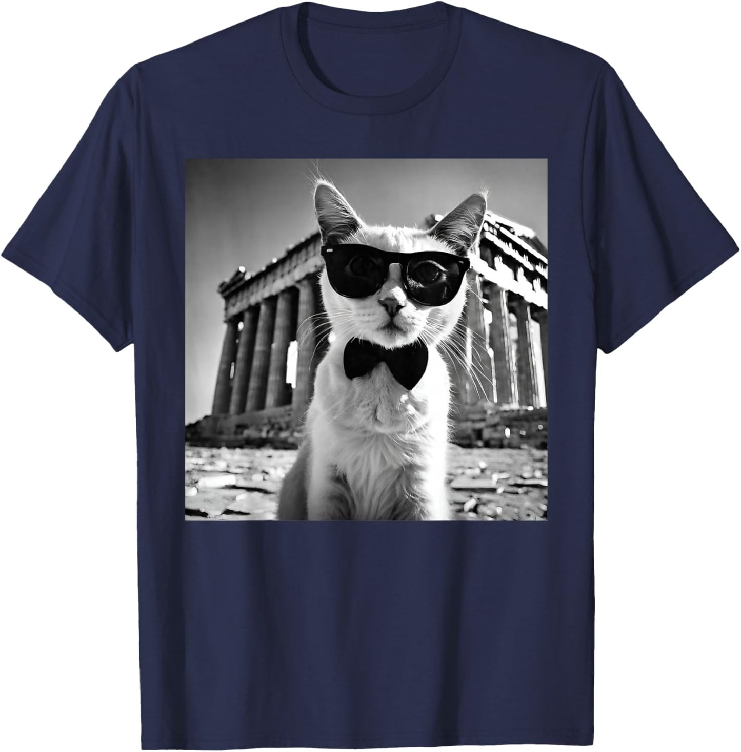 Funny Cat Wearing Sunglasses At The Parthenon Greece T-Shirt - T-Shirt | Navy