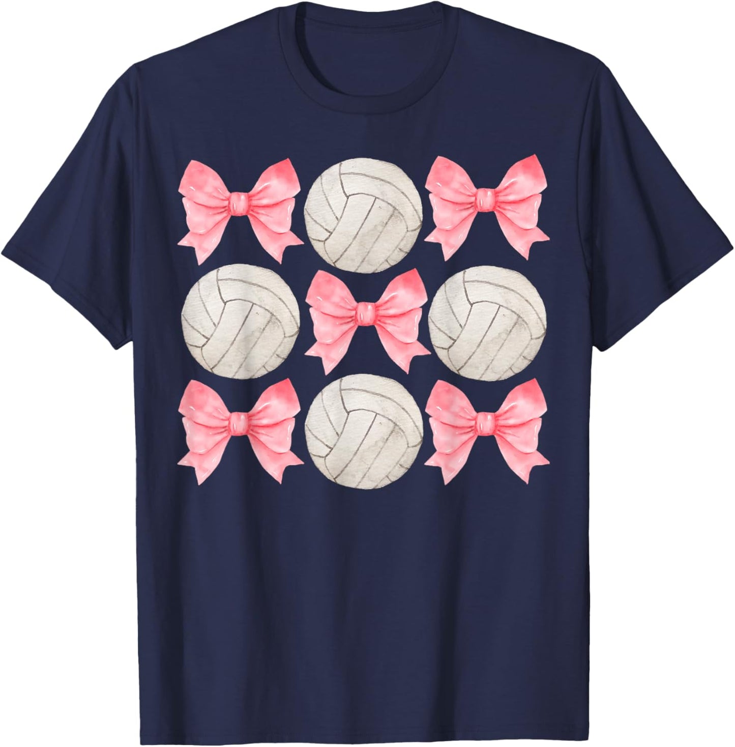 Volleyball Mom Sister Tween Teen Girl Girly Pink Bow Preppy T-Shirt - T-Shirt | Navy