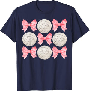 Volleyball Mom Sister Tween Teen Girl Girly Pink Bow Preppy T-Shirt - T-Shirt | Navy
