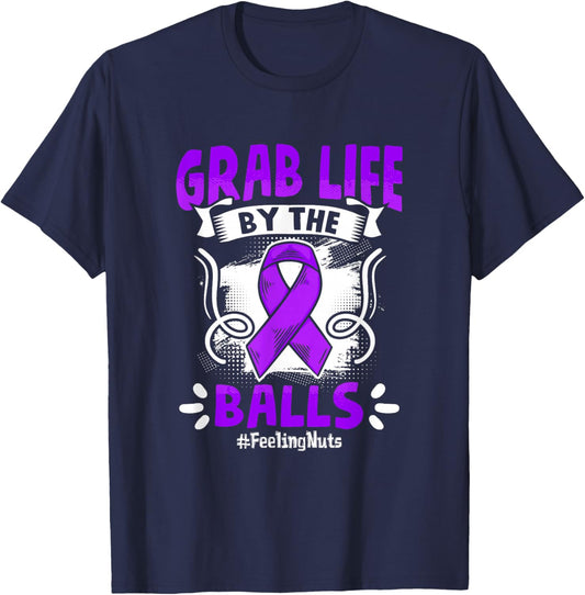 Grab Life Testicle Testicular Cancer Awareness T-Shirt - T-Shirt | Navy