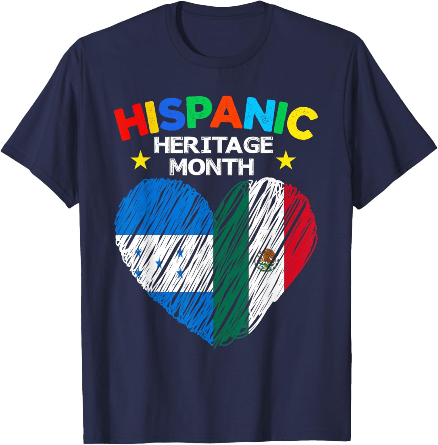 Honduras Mexico Flag Heart Latin Hispanic Heritage Month T-Shirt - T-Shirt | Navy