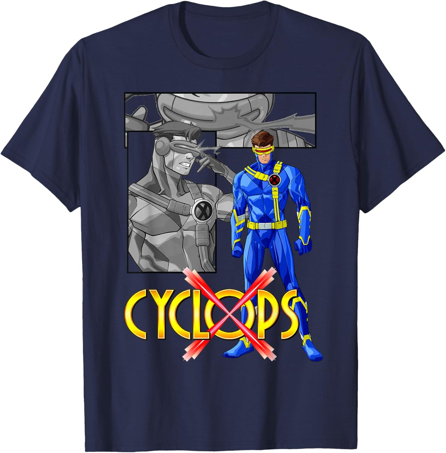 Marvel X-Men Cyclops Collage Panel Logo T-Shirt - T-Shirt | Navy