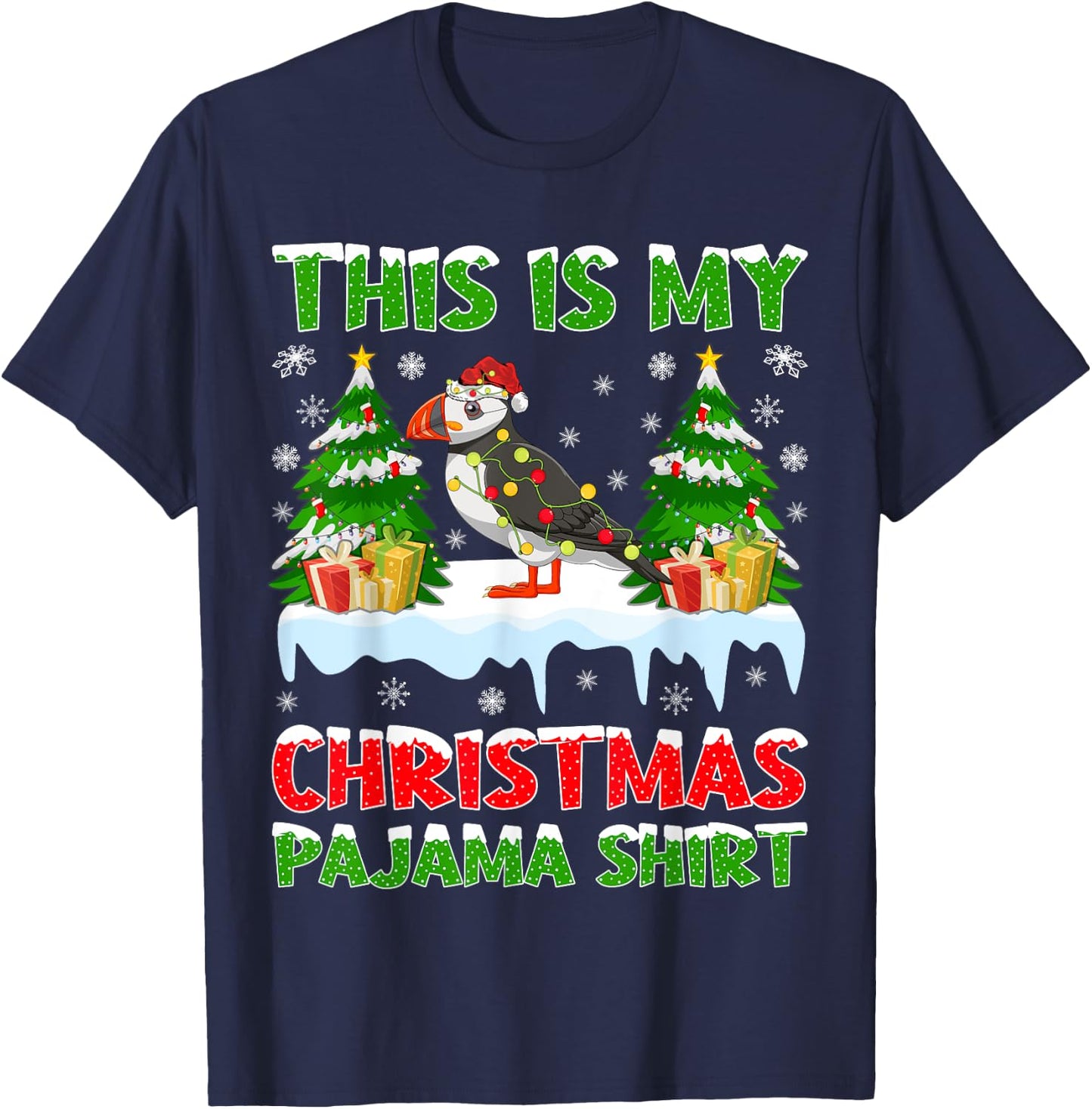 Funny This Is My Christmas Pajama Shirt Puffin Christmas T-Shirt - T-Shirt | Navy