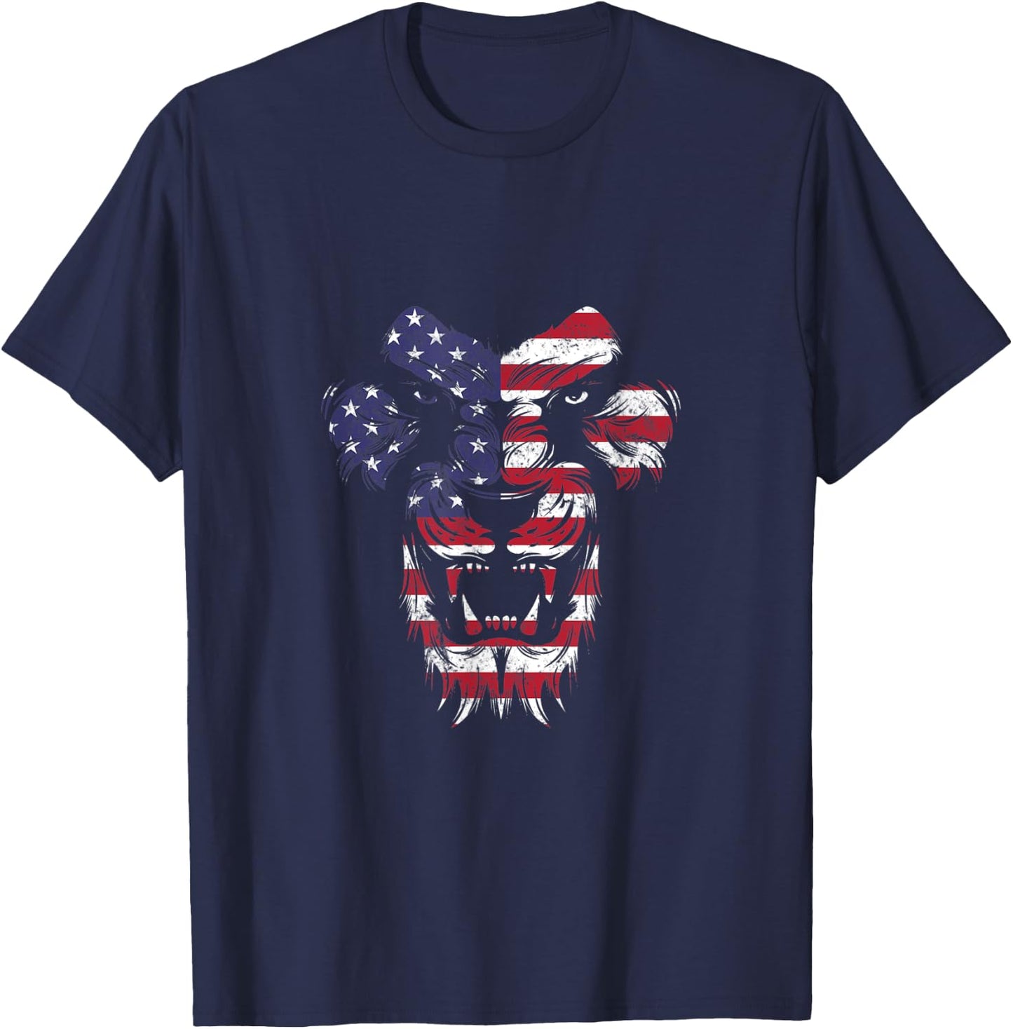 Vintage Patriotic Roaring Lion USA American Flag 4th of July Men T-Shirt - T-Shirt | Navy