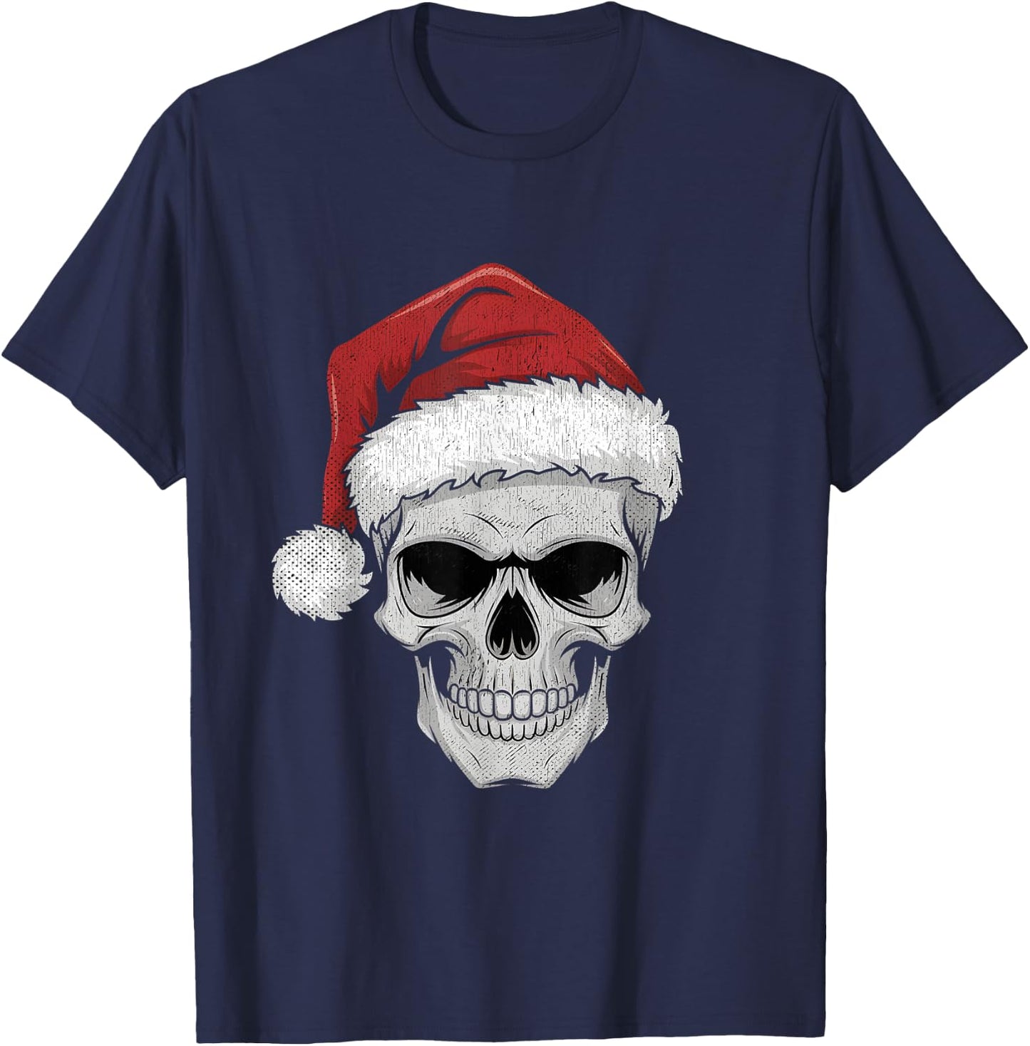 Santa Hat Skull Heavy Metal Goth Sarcastic Rock Christmas T-Shirt - T-Shirt | Navy