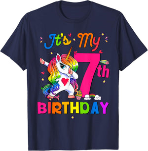7 Years Old Unicorn It's My 7th Birthday Girl Party T-Shirt - T-Shirt | Navy