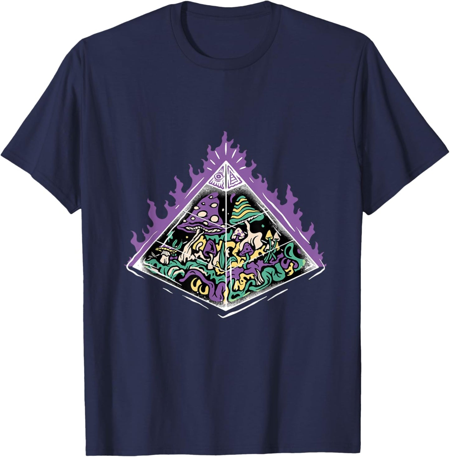 Psychedelic Mushroom Illuminated Sacred Geometry Clothes T-Shirt - T-Shirt | Navy