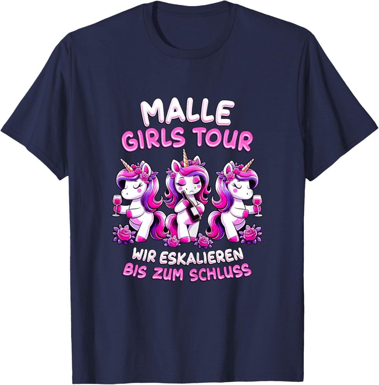 Damen Malle Girls Tour Einhorn Mallorca Party Gruppe Urlaub T-Shirt - T-Shirt | Navy