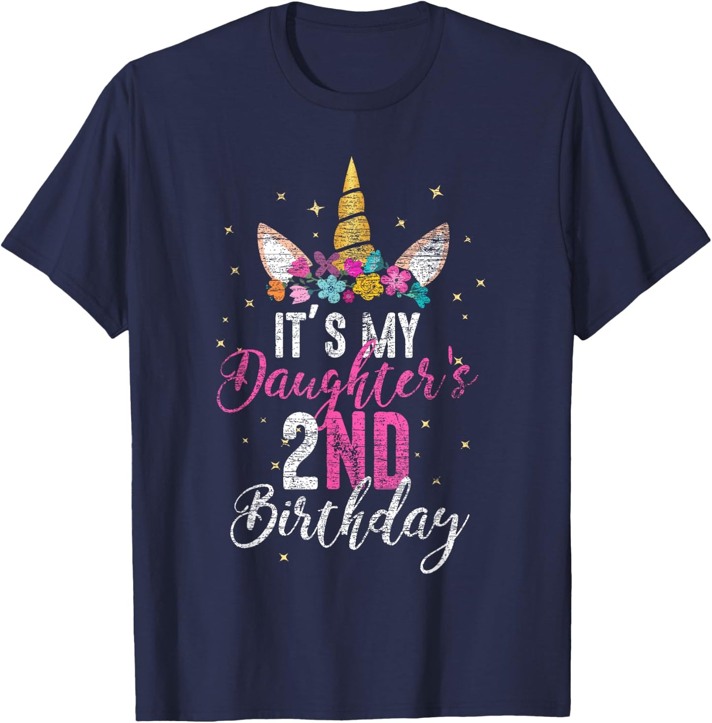 Its My Daughters 2nd Birthay Girl Gift Unicorn Birthday T-Shirt - T-Shirt | Navy