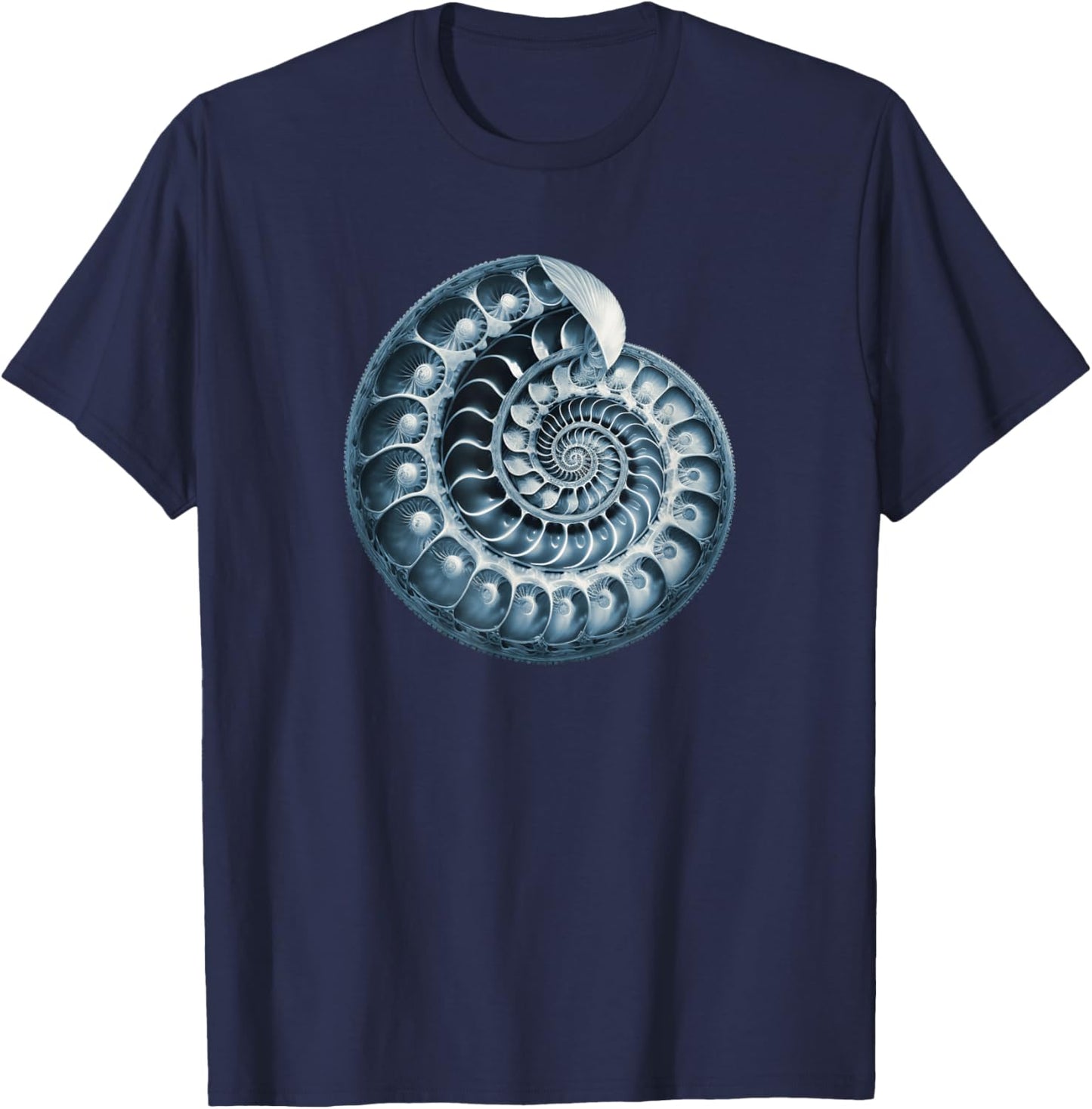 Fibonacci, spiral, shell, snail, phi, symbol, golden ratio T-Shirt - T-Shirt | Navy