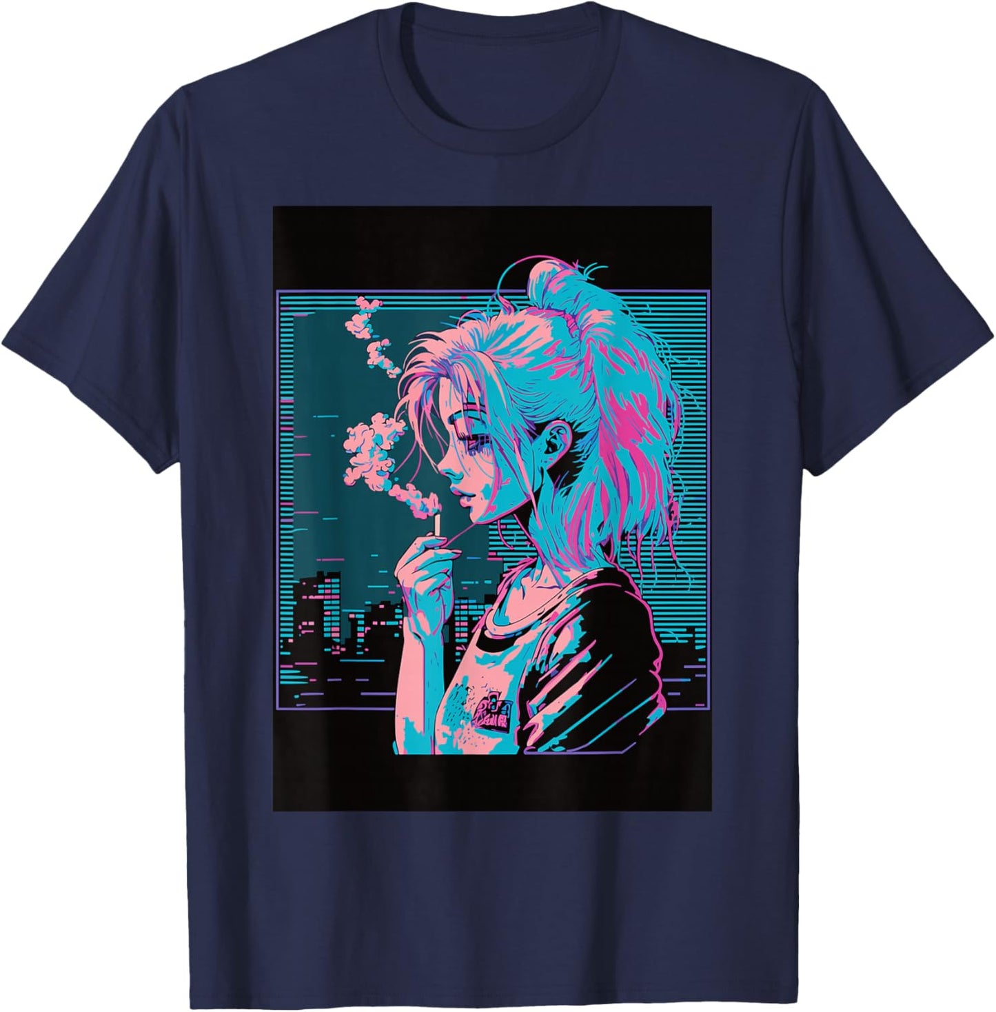 Japanese Vaporwave Sad Anime Girl Indie Aesthetic Otaku T-Shirt - T-Shirt | Navy