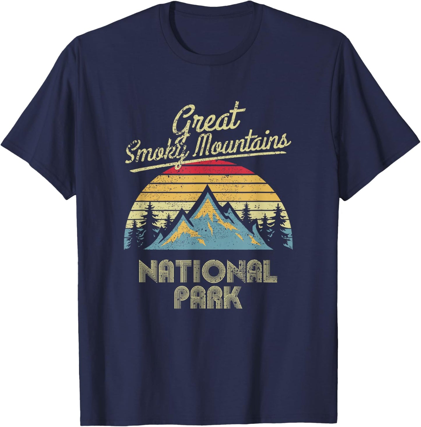 Vintage Great Smoky Mountains National Park Mountain T Shirt T-Shirt - T-Shirt | Navy