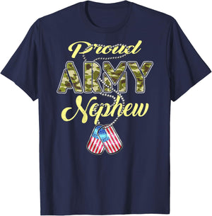 Proud Army Nephew US Flag Dog Tags Pride Military Family T-Shirt - T-Shirt | Navy