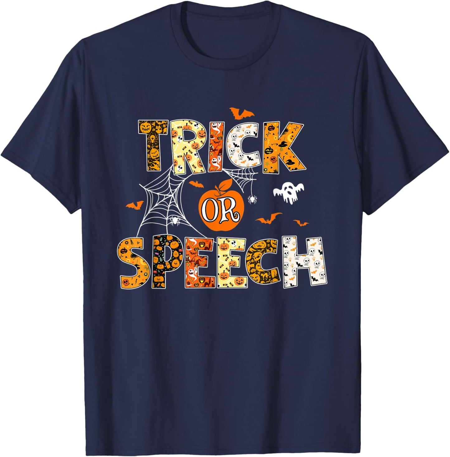 Groovy Trick or Speech Pathologist SLP Halloween Costume T-Shirt - T-Shirt | Navy