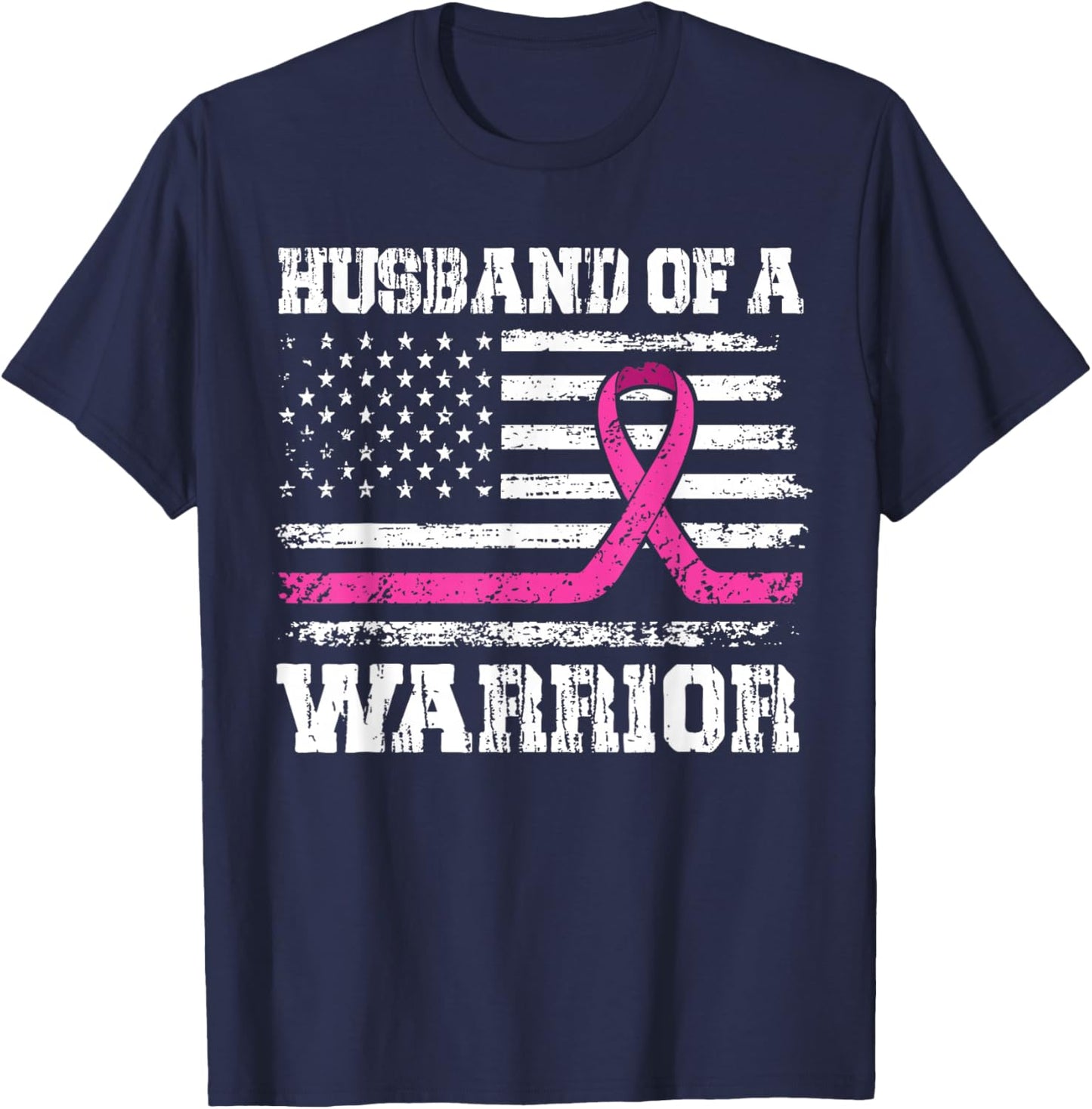 Husband Of A Warrior Breast Cancer Awareness Support T-Shirt - T-Shirt | Navy
