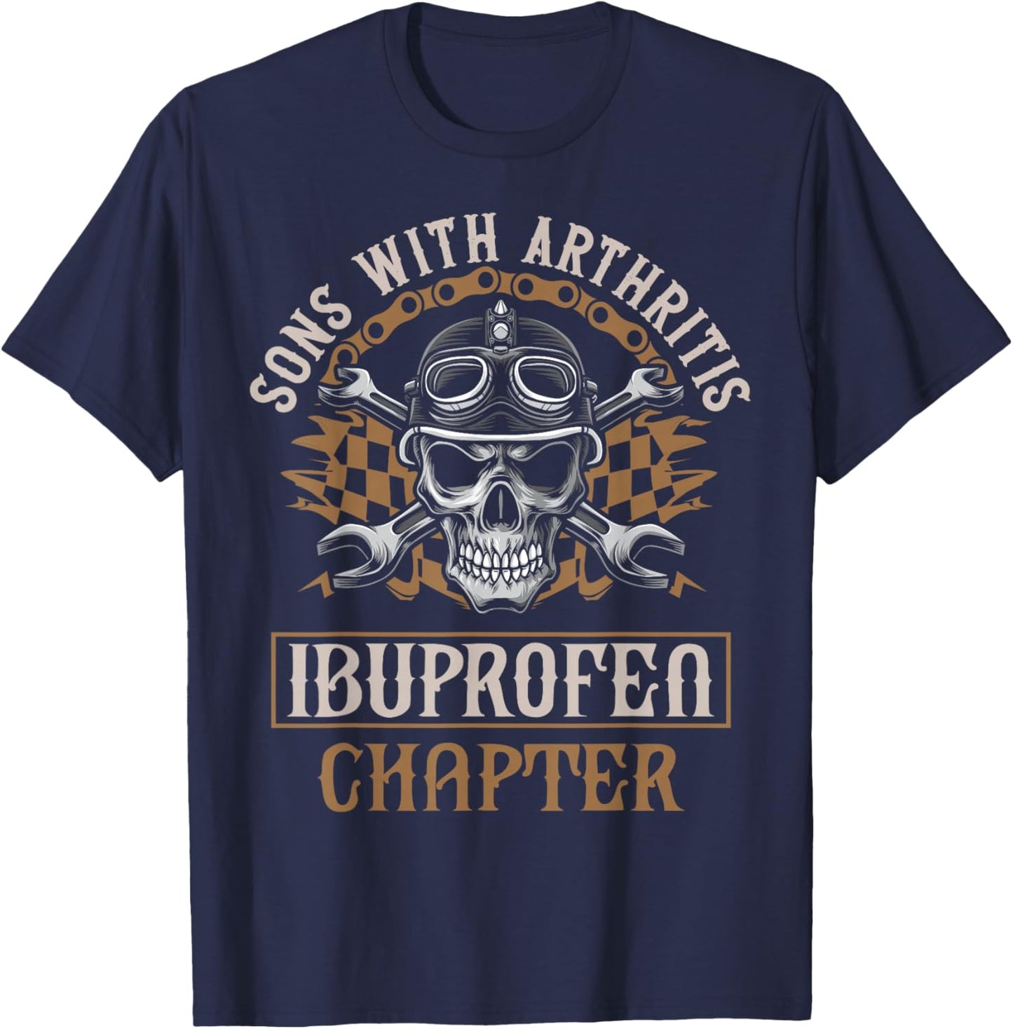 Funny Apparel for older Bikers Sons with Arthritis - Ibuprofen Chapter Black T-Shirt - T-Shirt | Navy