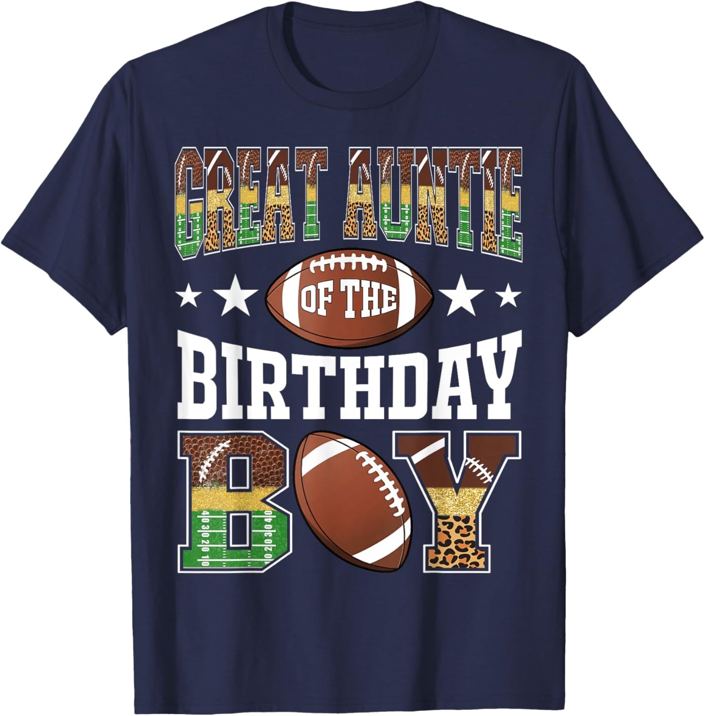 Great Auntie Of The Birthday Boy Football Leopard Game Day T-Shirt - T-Shirt | Navy