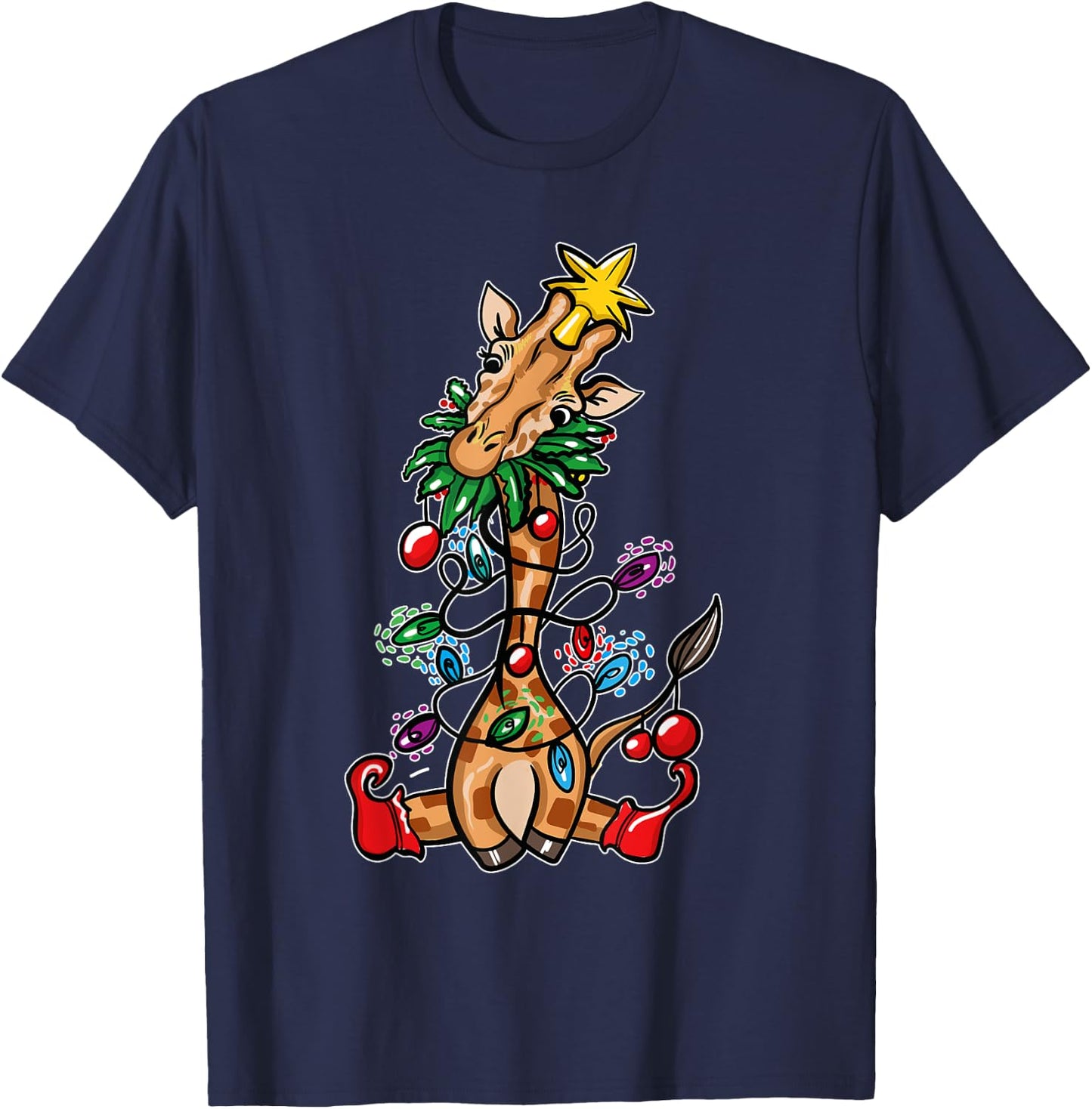 Funny Christmas Tree Giraffe Lover Gift Love Giraffes T-Shirt - T-Shirt | Navy