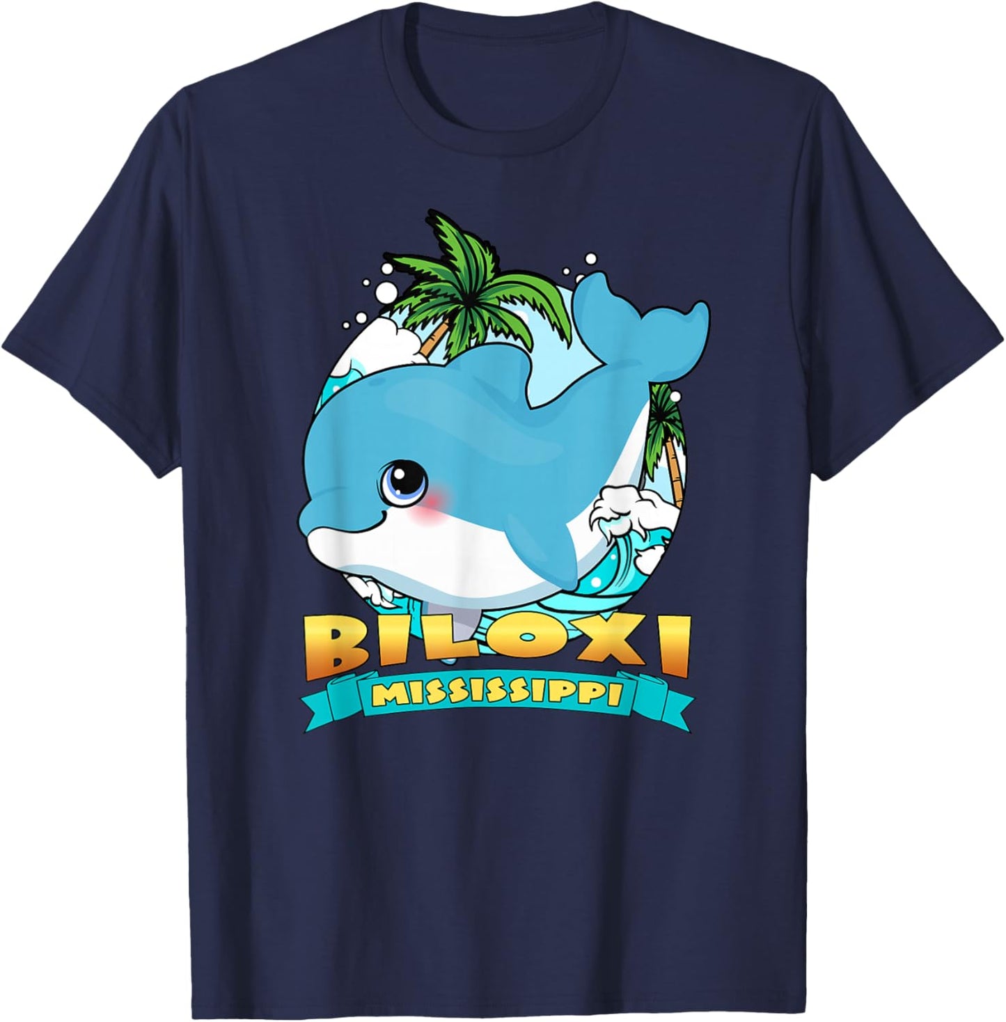 BILOXI MISSISSIPPI | Cute Baby Dolphin Beach Souvenir T-Shirt - T-Shirt | Navy