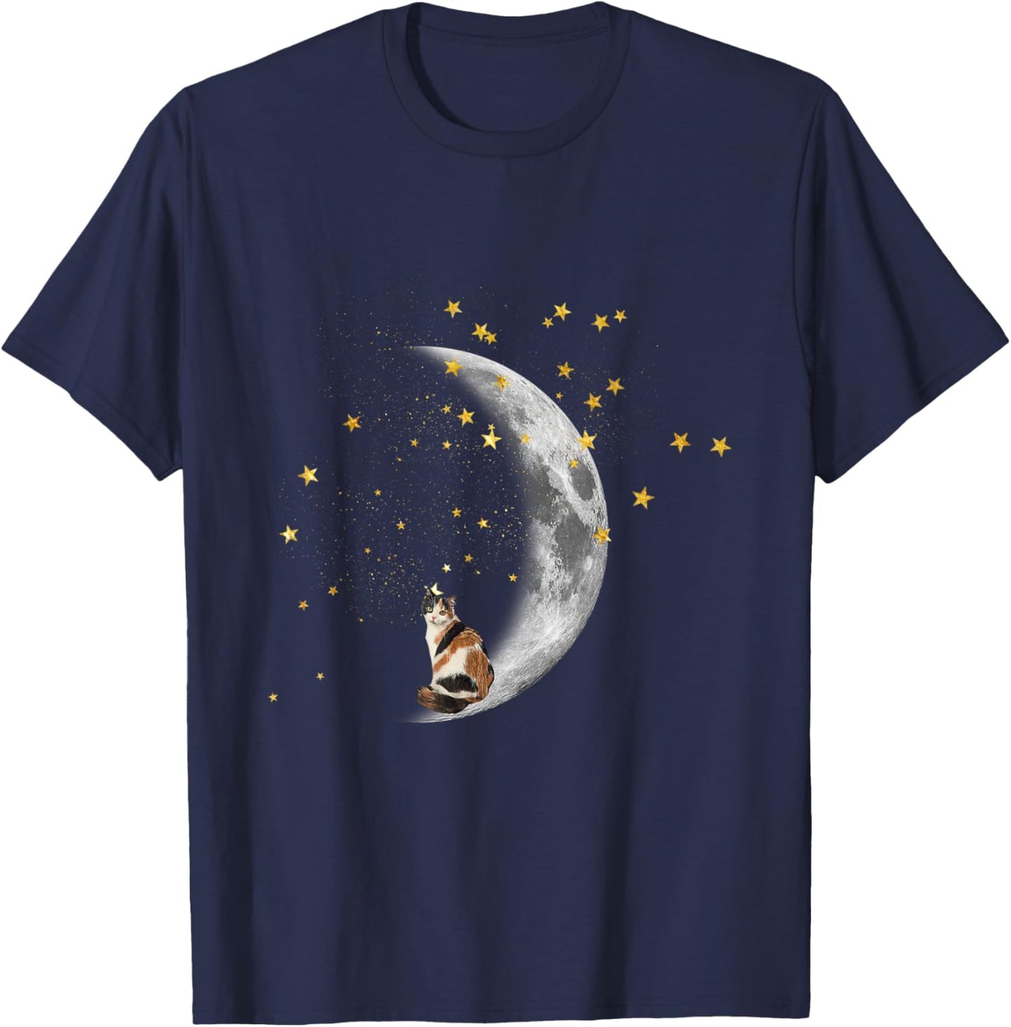 Moon and Stars Calico Cat Women Kids T-Shirt - T-Shirt | Navy