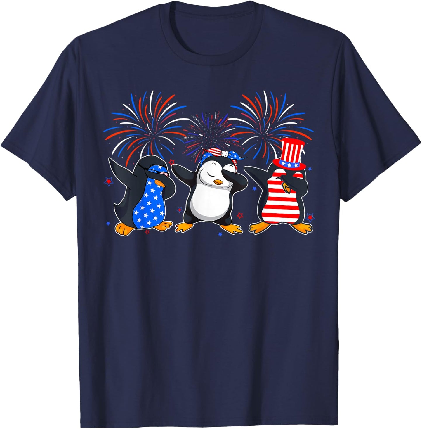 Happy Fourth Of July - Patriotic Animals - Penguin USA Flag T-Shirt - T-Shirt | Navy
