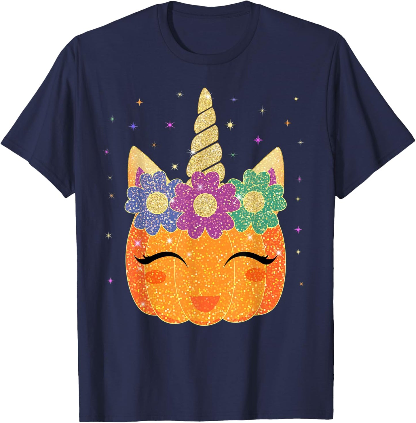 Unicorn Pumpkin - Halloween Thanksgiving Girls Boys T-Shirt - T-Shirt | Navy
