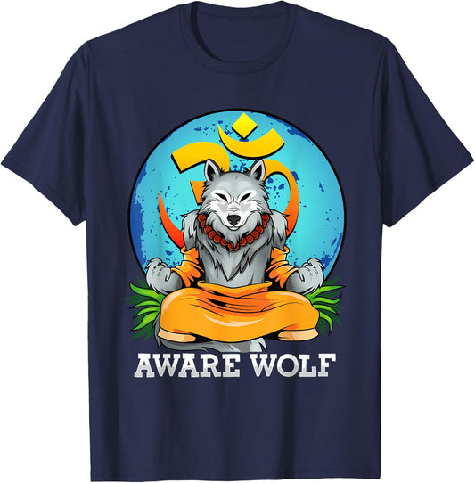 Werewolf Pun Halloween Costume Aware Wolf Yoga Meditation T-Shirt - T-Shirt | Navy