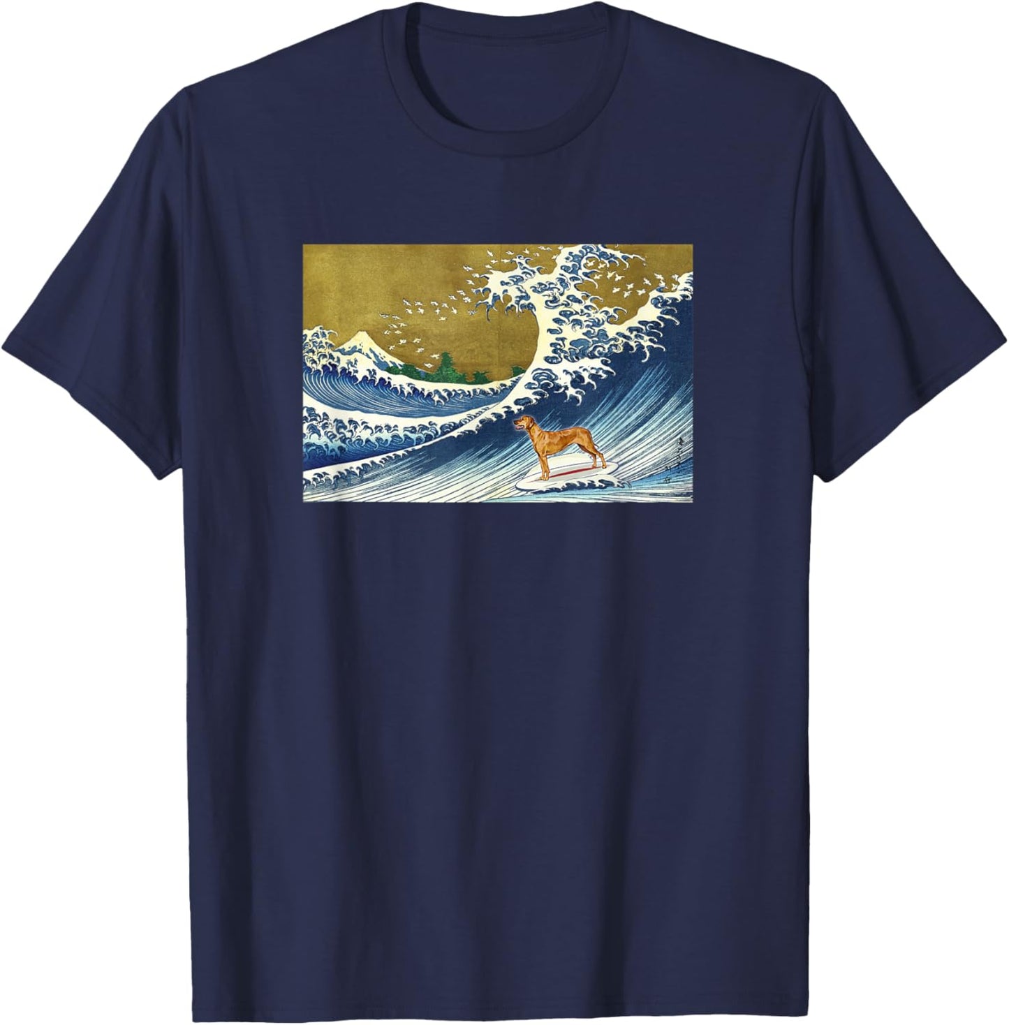 Funny Retro Vintage Surfing Wave Rhodie Dog Lover T-Shirt - T-Shirt | Navy
