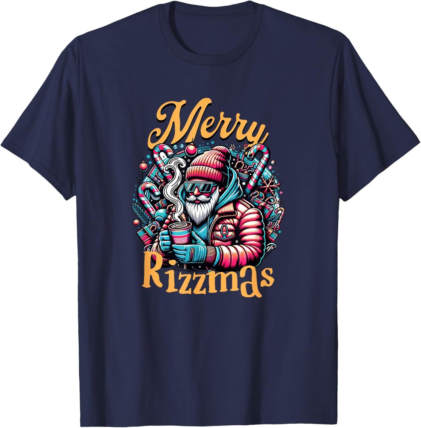 Merry Rizzmas, viral influencer skibidi christams brain rot T-Shirt - T-Shirt | Navy