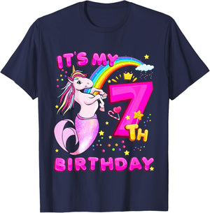 7th Birthday Unicorn Mermaid Girls 7 Years Old Mermicorn T-Shirt - T-Shirt | Navy