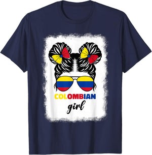 Colombiana Colombia Flag Cute Colombian Girl For Kids Girls T-Shirt - T-Shirt | Navy