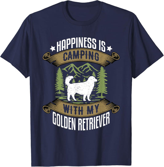 Camping With Golden Retrievers | Camp Lover Camping And Dogs T-Shirt - T-Shirt | Navy