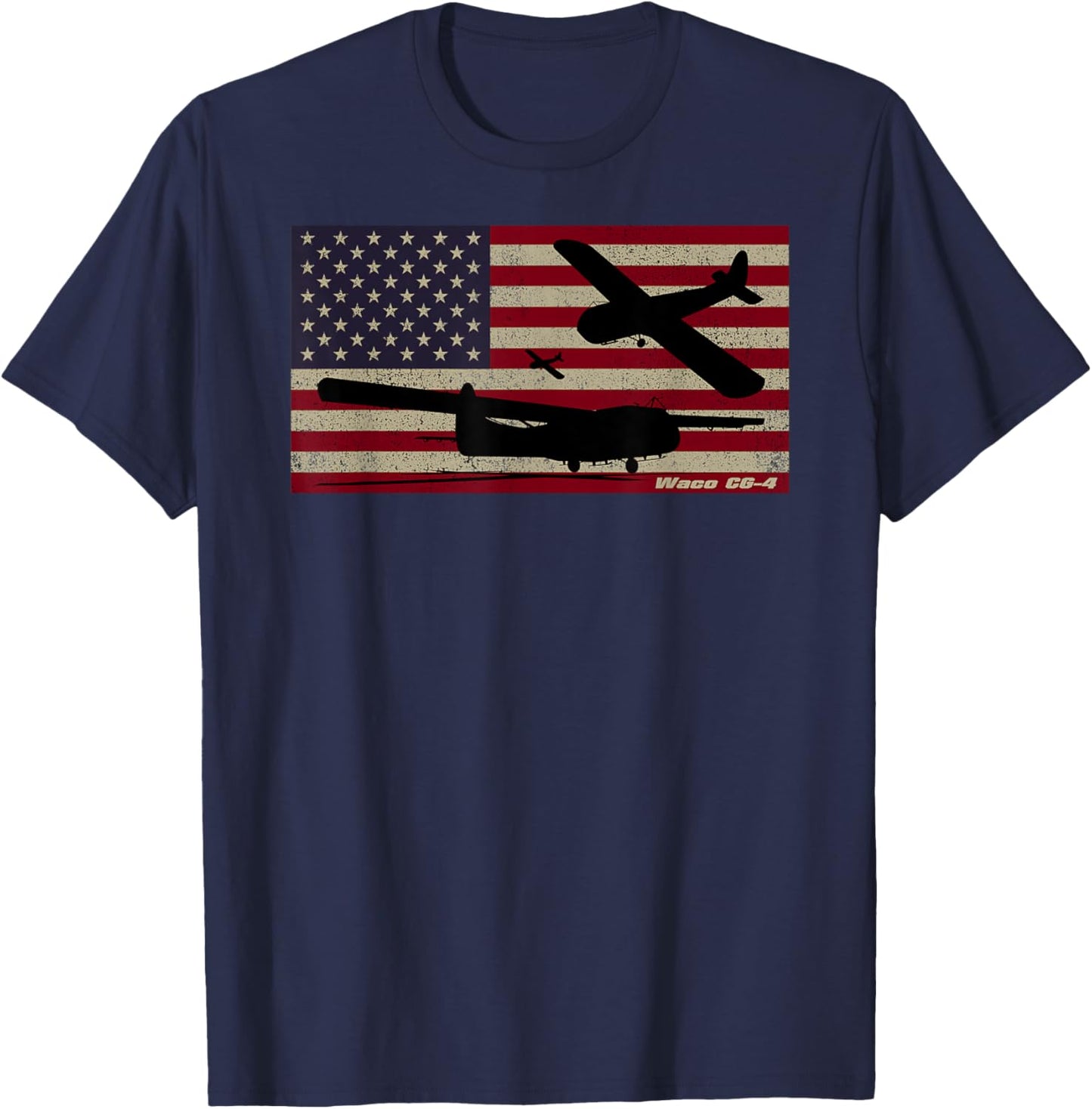 Waco CG-4 WW2 Military Glider American Flag T-Shirt - T-Shirt | Navy