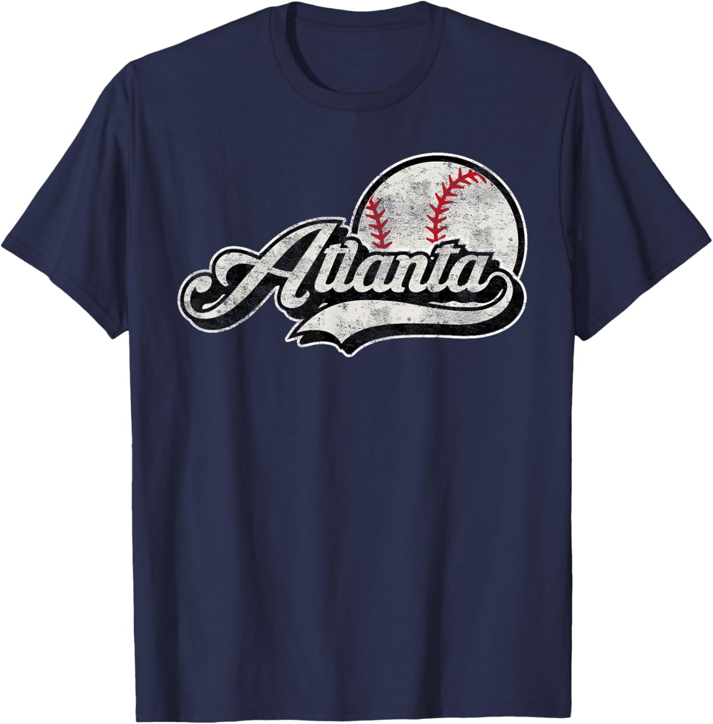 Atlanta Retro Distressed Baseball T-Shirt - T-Shirt | Navy